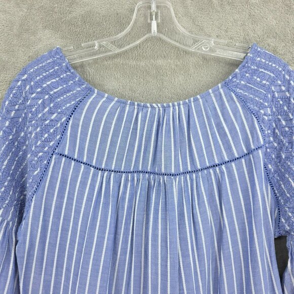 Free People Lola Embroidered Mini Dress S Blue White Stripes Cutout Back Tassels - Picture 6 of 14